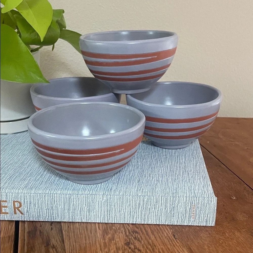 Set of 4 Starbucks Stoneware Swirl Bowls – Gray & Orange Stripes